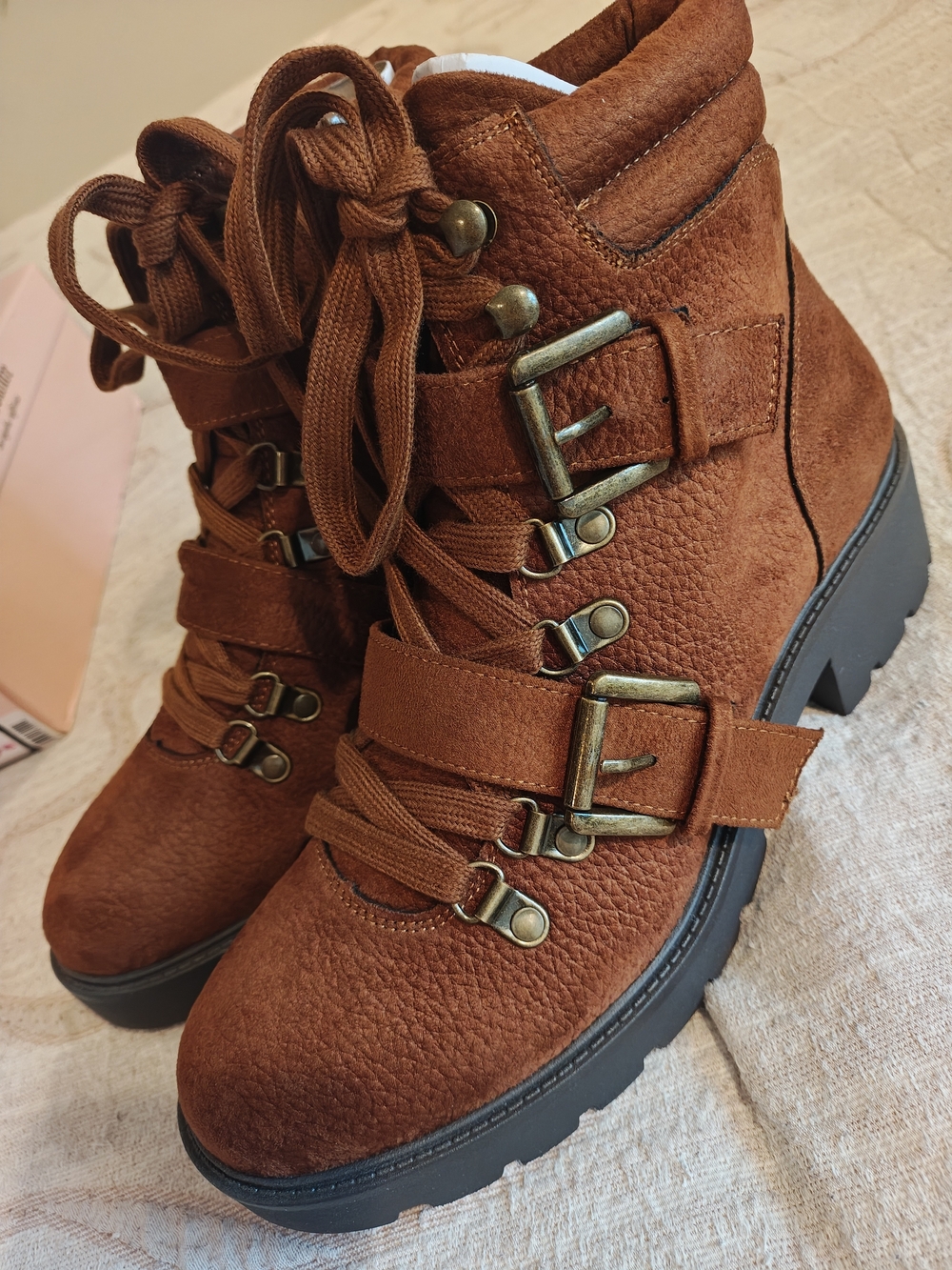 White Mountain Brown Suede Lace-Up Buckle Ankle Boots